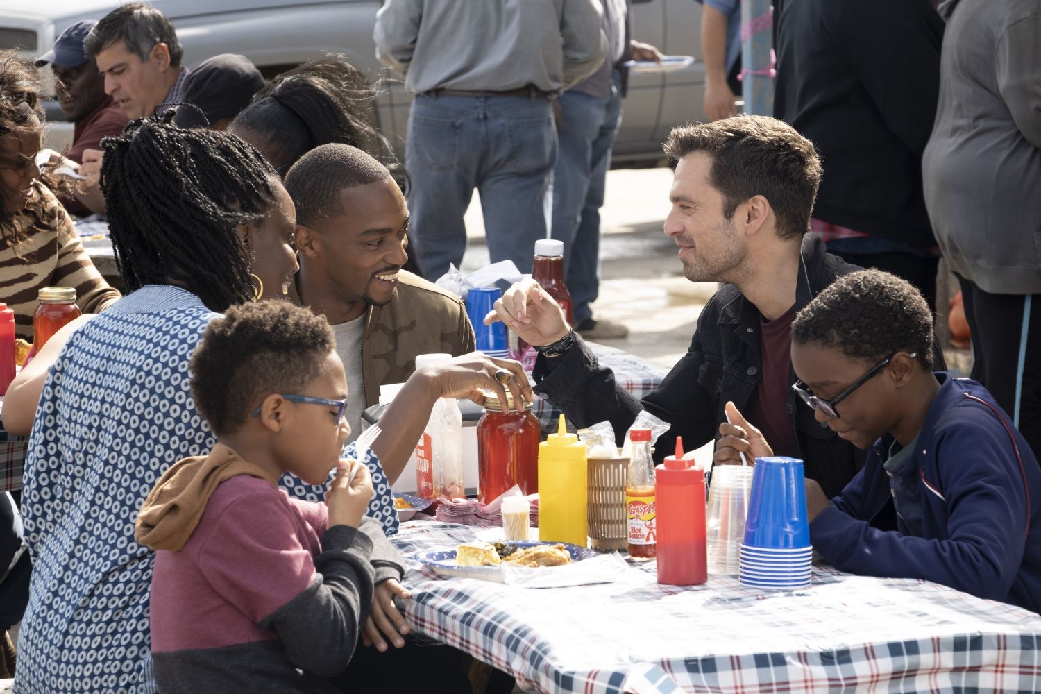 (L-R) Adepuro Oduye, Anthony Mackie, and Sebastian Stan in 'The Falcon and the Winter Soldier'