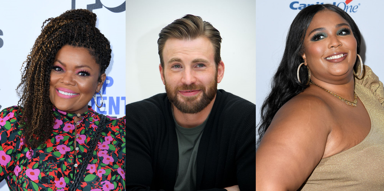 L-R Yvette Nicole Brown, Chris Evans, and Lizzo