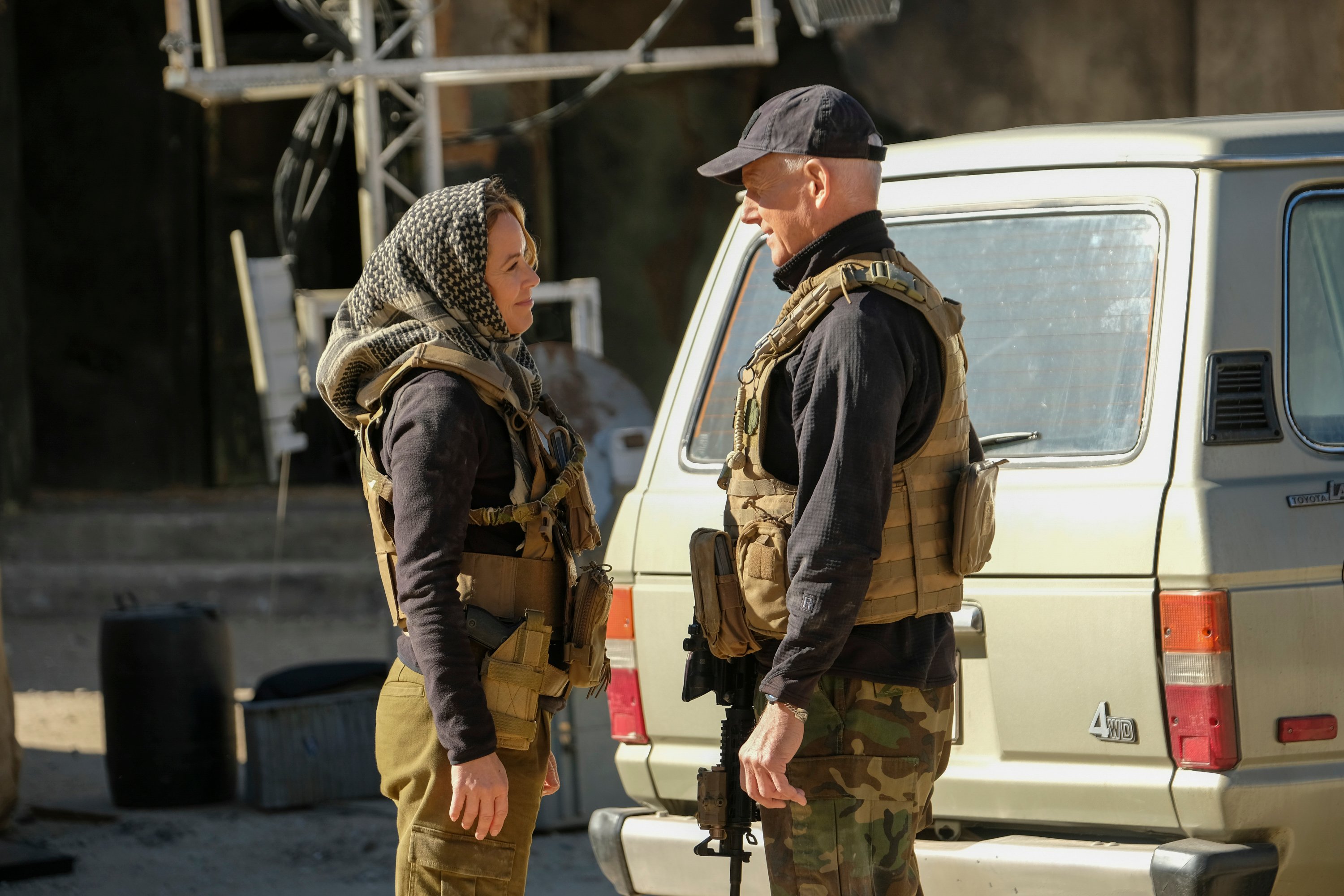 Mark Harmon and Maria Bello | Patrick Wymore/CBS via Getty Images