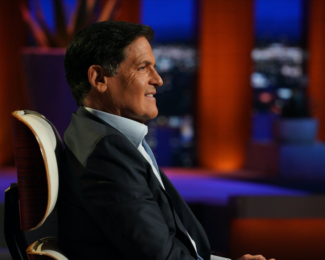 Mark Cuban sits on the panel of 'Shark Tank' in a blue jacket