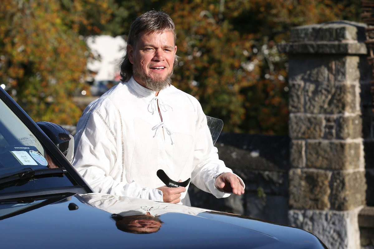 Matt Damon gets out of a car on the set of 'The Last Duel' in Ireland