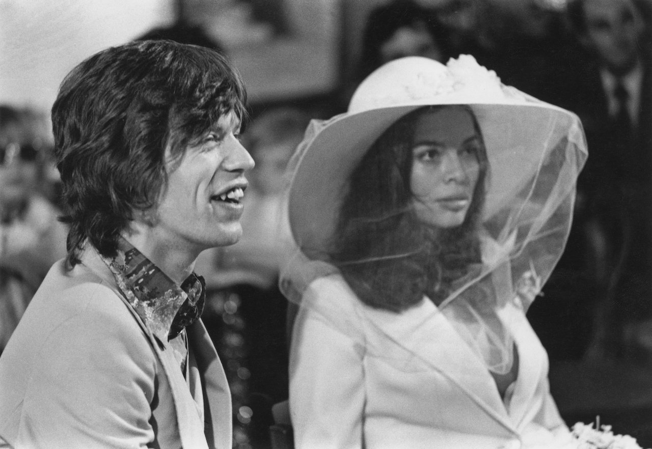 Mick and Bianca Jagger at their wedding at the Church of St. Anne, St Tropez