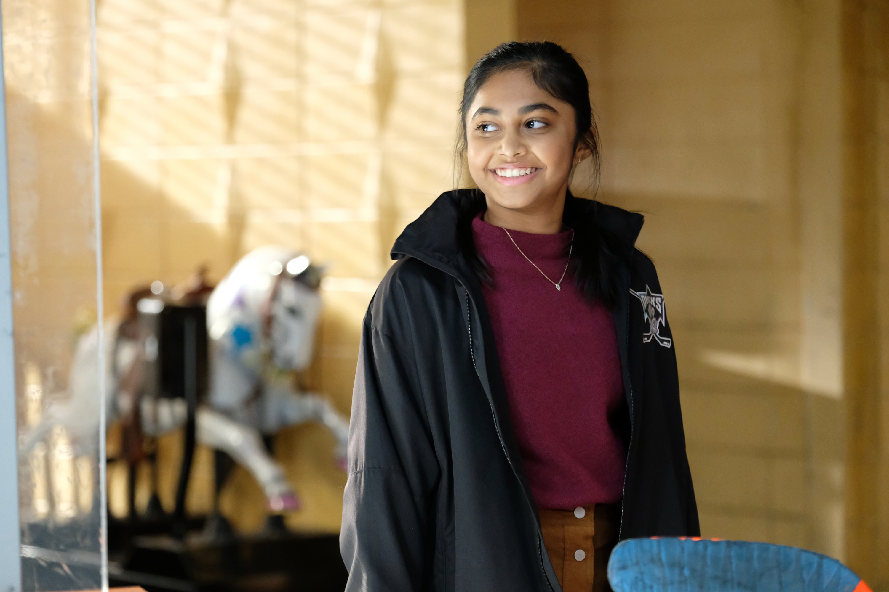 Mighty Ducks Game Changers star Sway Bhatia joins the Don't Bothers, smiling at her teammates