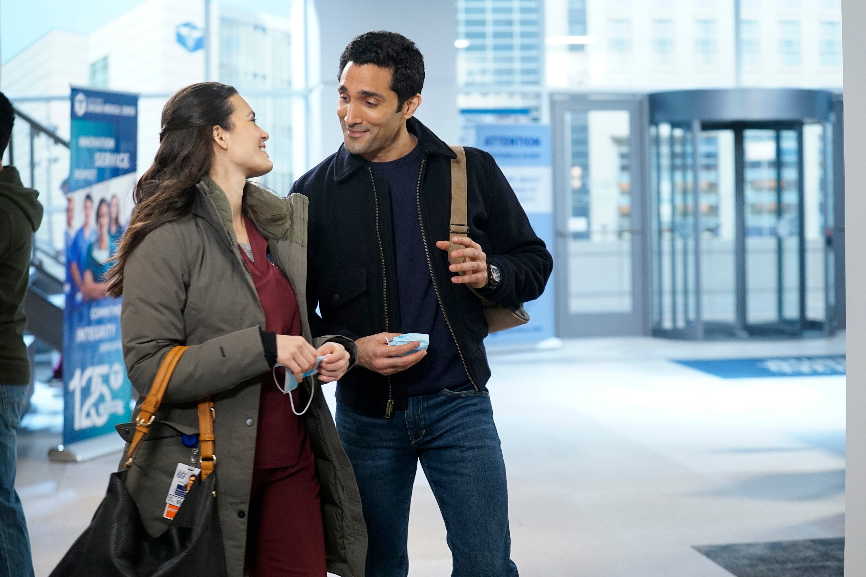 Dr. Natalie Manning and Dr. Crockett Marcel arrive for work on 'Chicago Med.'