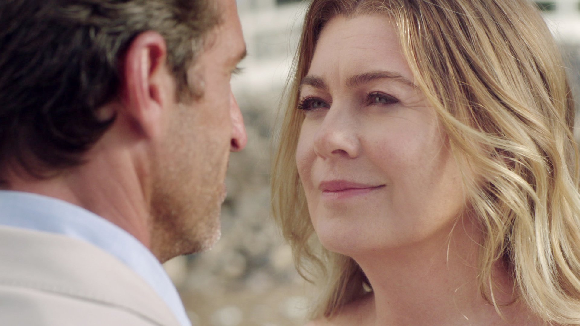 Patrick Dempsey as Derek Shepherd and Ellen Pompeo as Meredith Grey having their dream beach wedding in ‘Grey’s Anatomy’ Season 17 Episode 13
