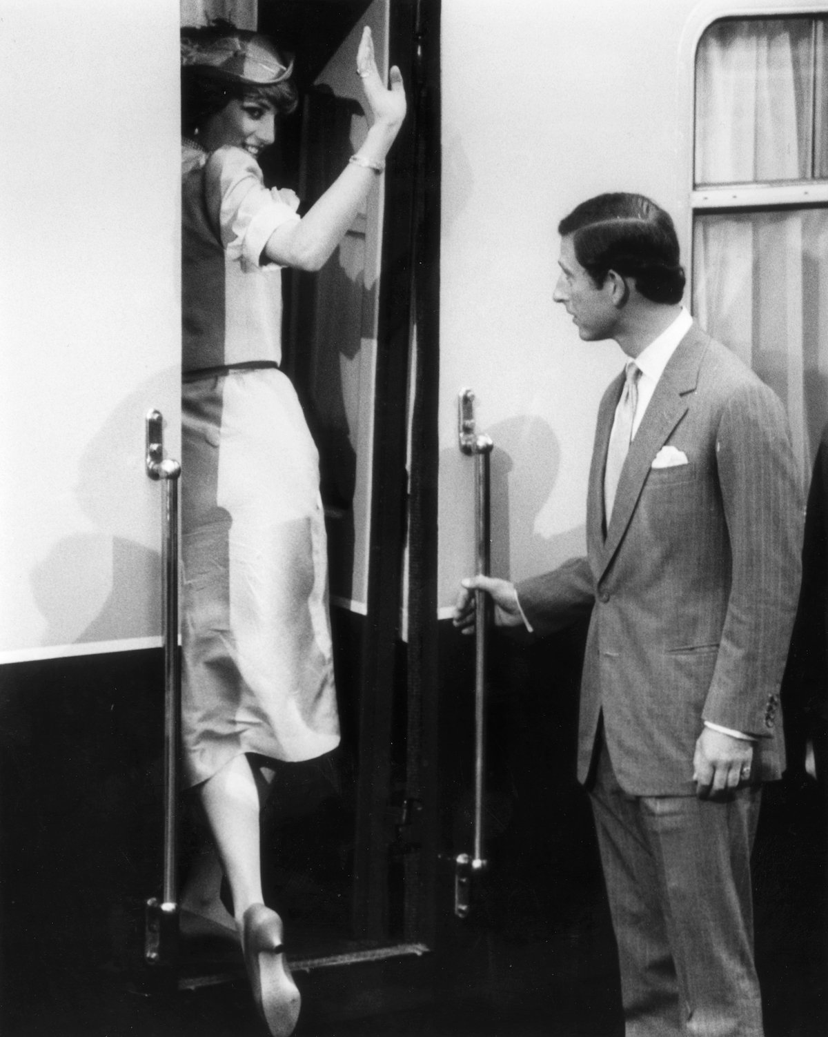 Prince Charles and Princess Diana board the royal train