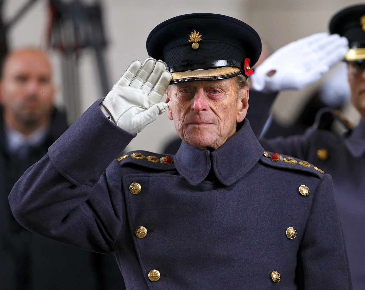 Prince Philip giving a salute in his role as Senior Colonel, Household Division and Colonel, Grenadier Guards