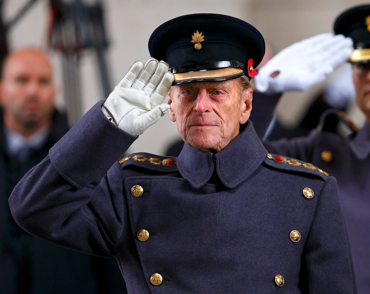 Prince Philip giving a salute in his role as Senior Colonel, Household Division and Colonel, Grenadier Guards