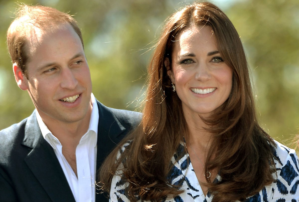 Prince William and Catherine, Duchess of Cambridge smiling outside