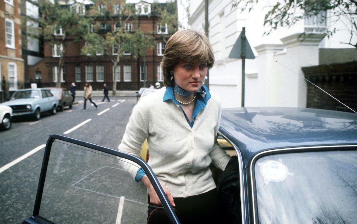 Princess Diana gets into a car outside her London apartment in 1980
