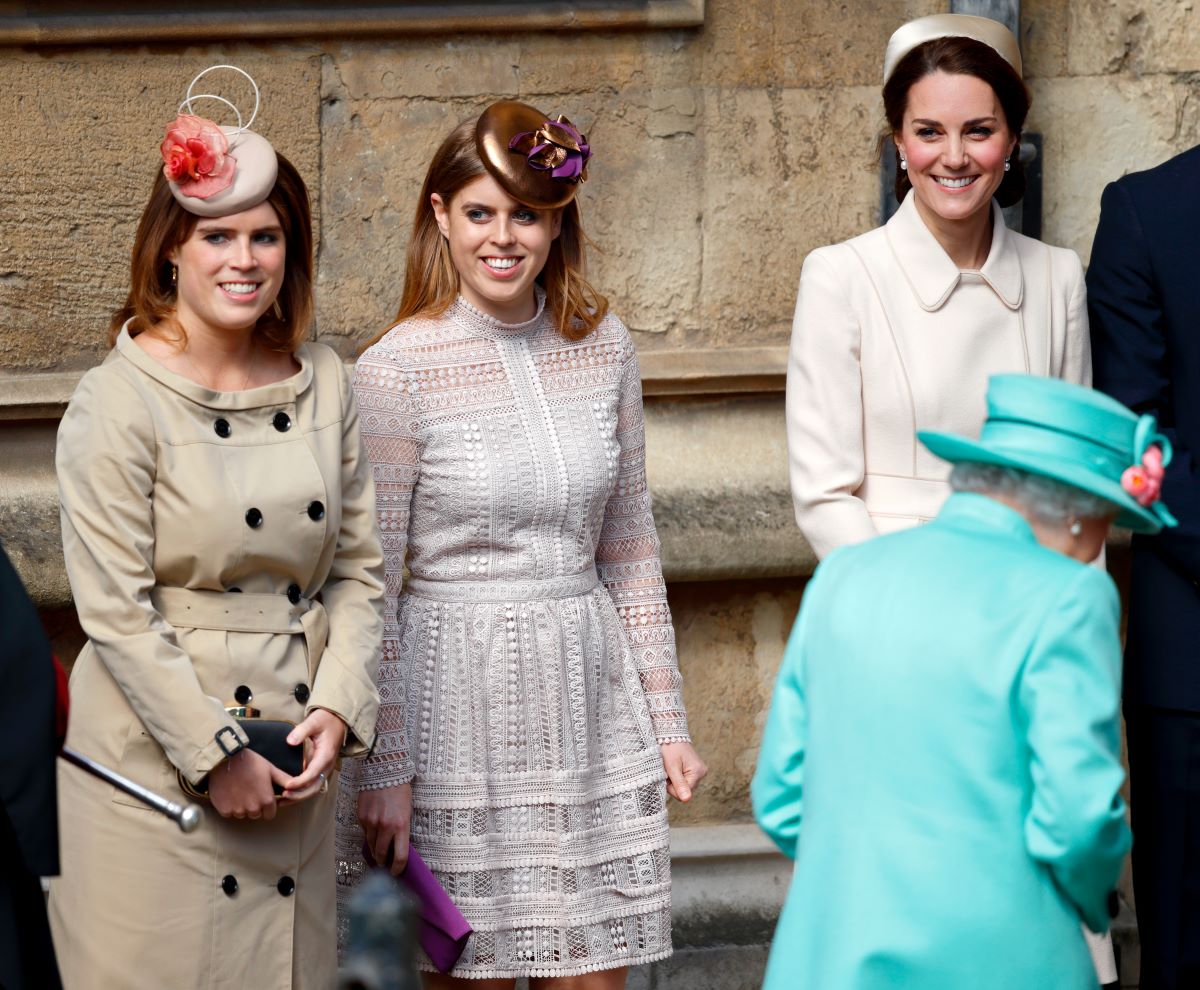 Princess Eugenie, Princess Beatrice, Queen Elizabeth II and Catherine, Duchess of Cambridge attend Easter service at St George's Chapel, Windsor Castle