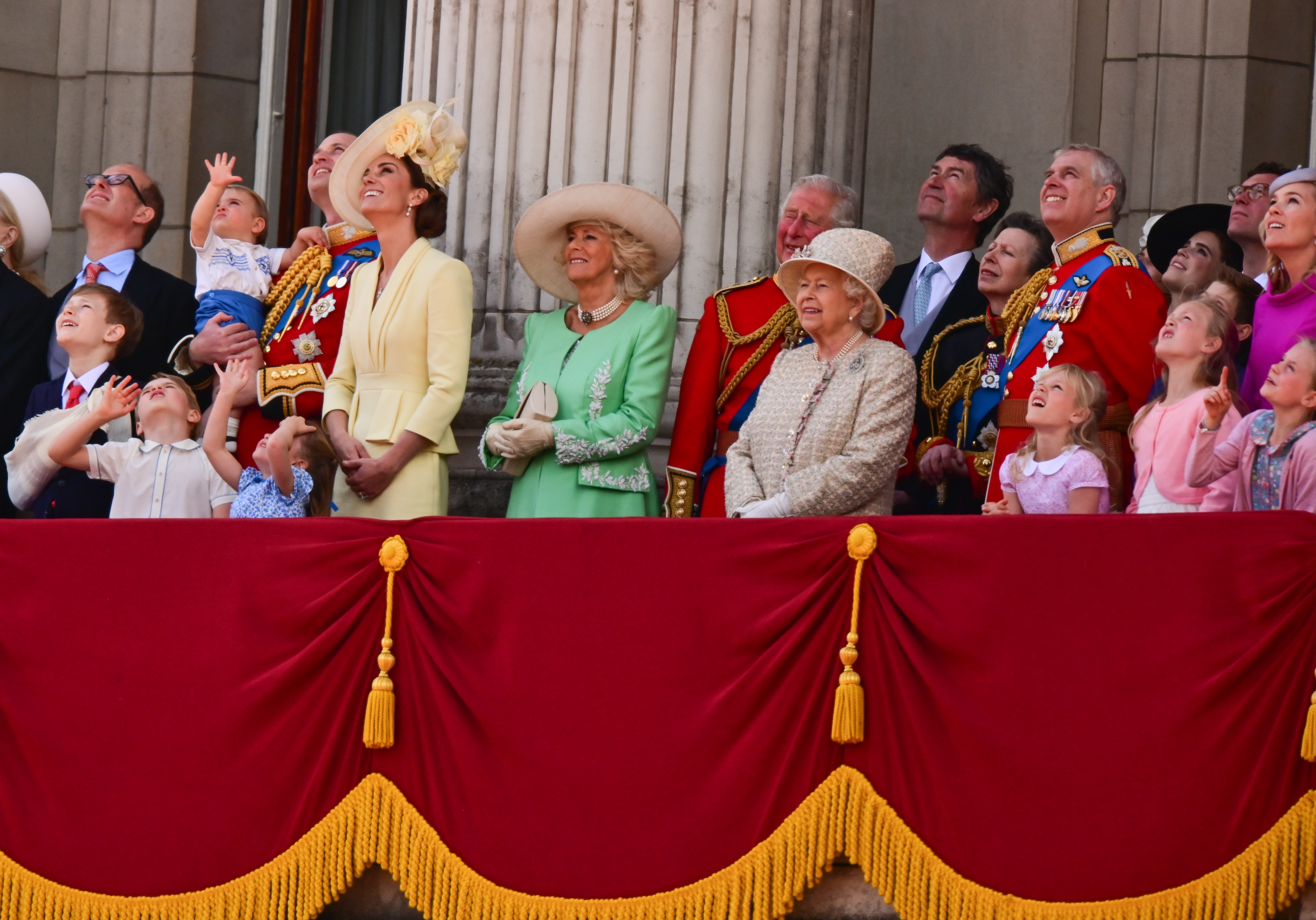 Queen Elizabeth II and her family members on the balcony of Buckingham Palace during the Trooping the Colour ceremony in 2019