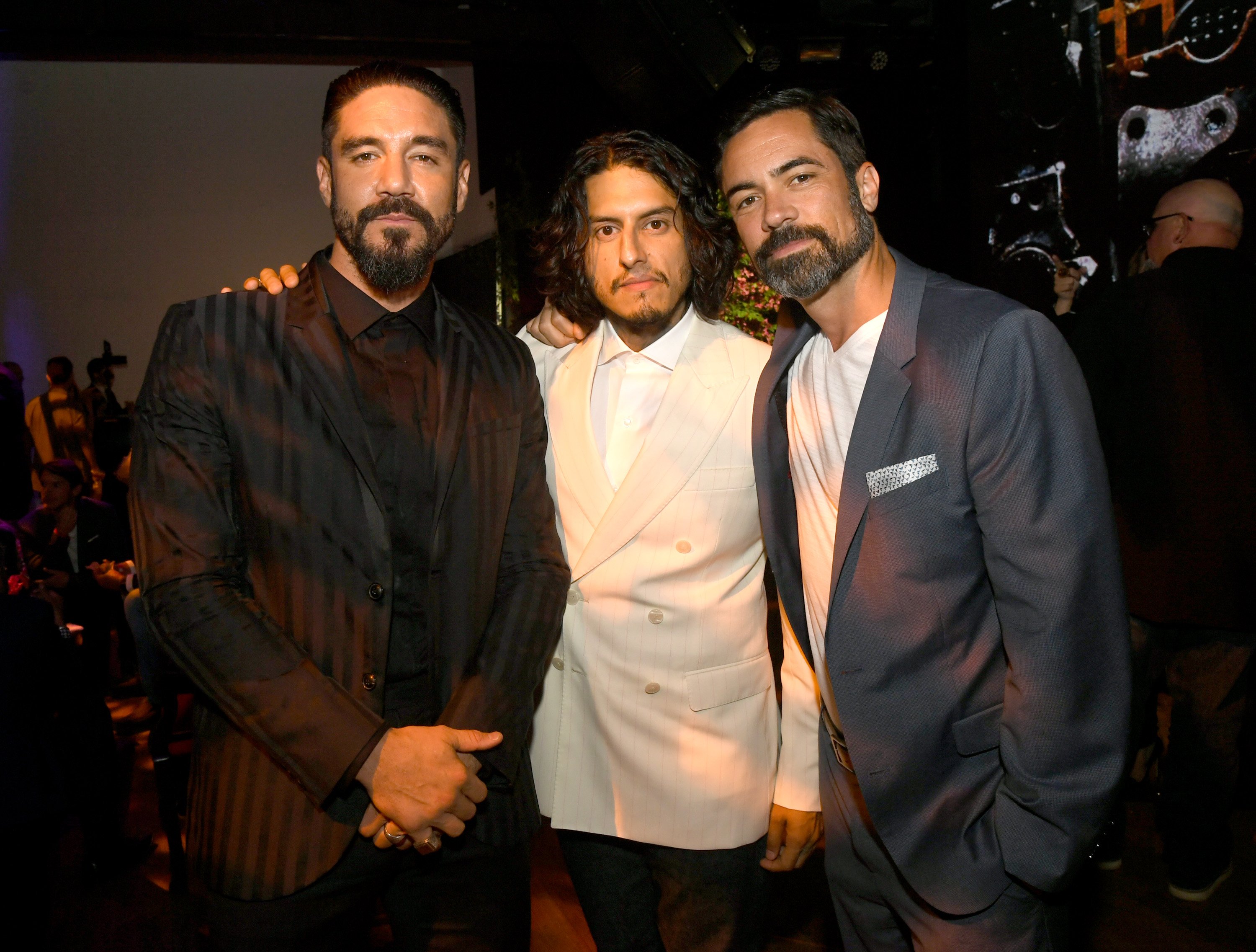 Clayton Cardenas, Richard Cabral and Danny Pino pose at the after party for the premiere of FX's "Mayans M.C." Season 2 at the Sunset Room on August 27, 2019
