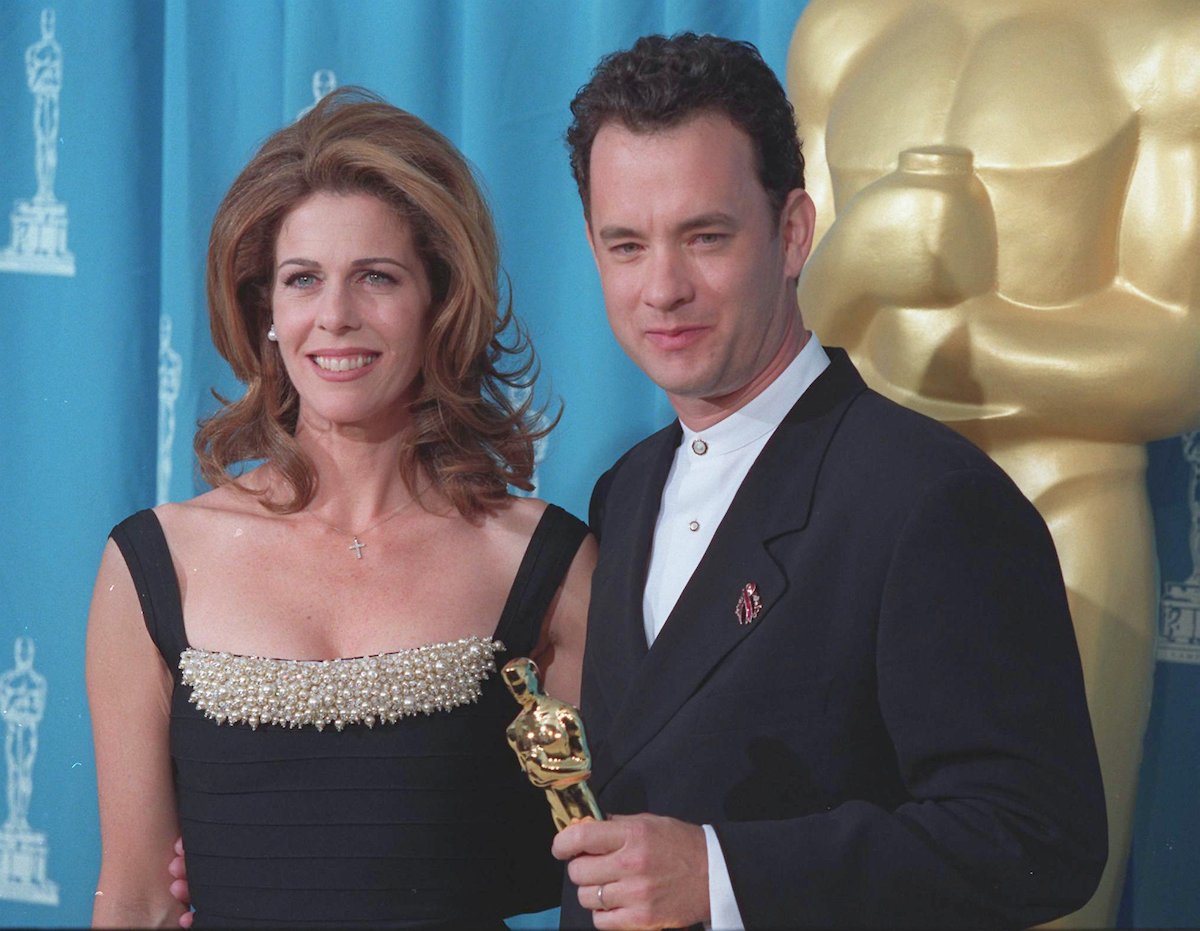 Tom Hanks is joined by his wife, Rita Wilson, at the 1995 Academy Awards ceremony in Los Angeles
