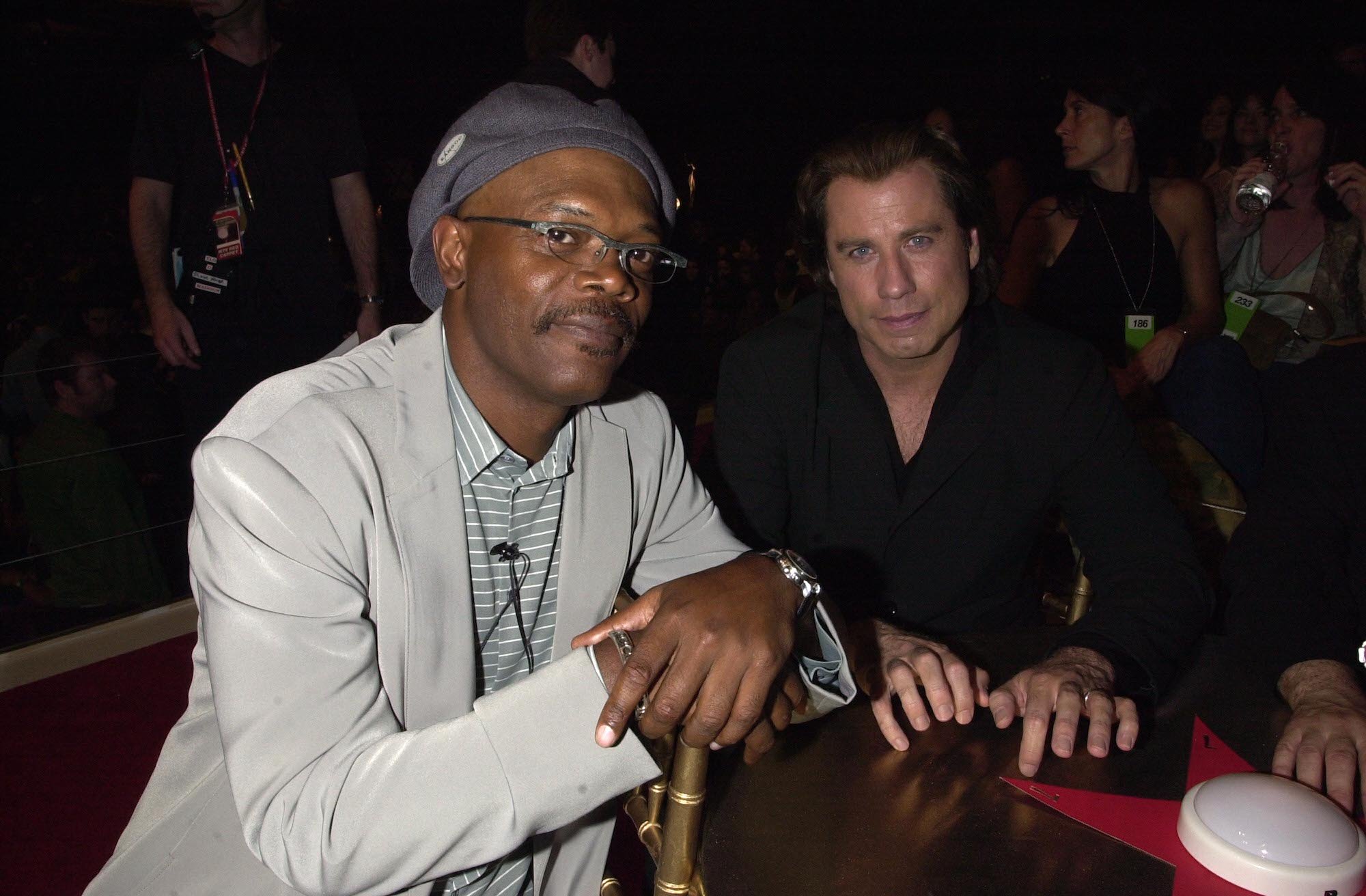 (L-R) Samuel L. Jackson and John Travolta smiling