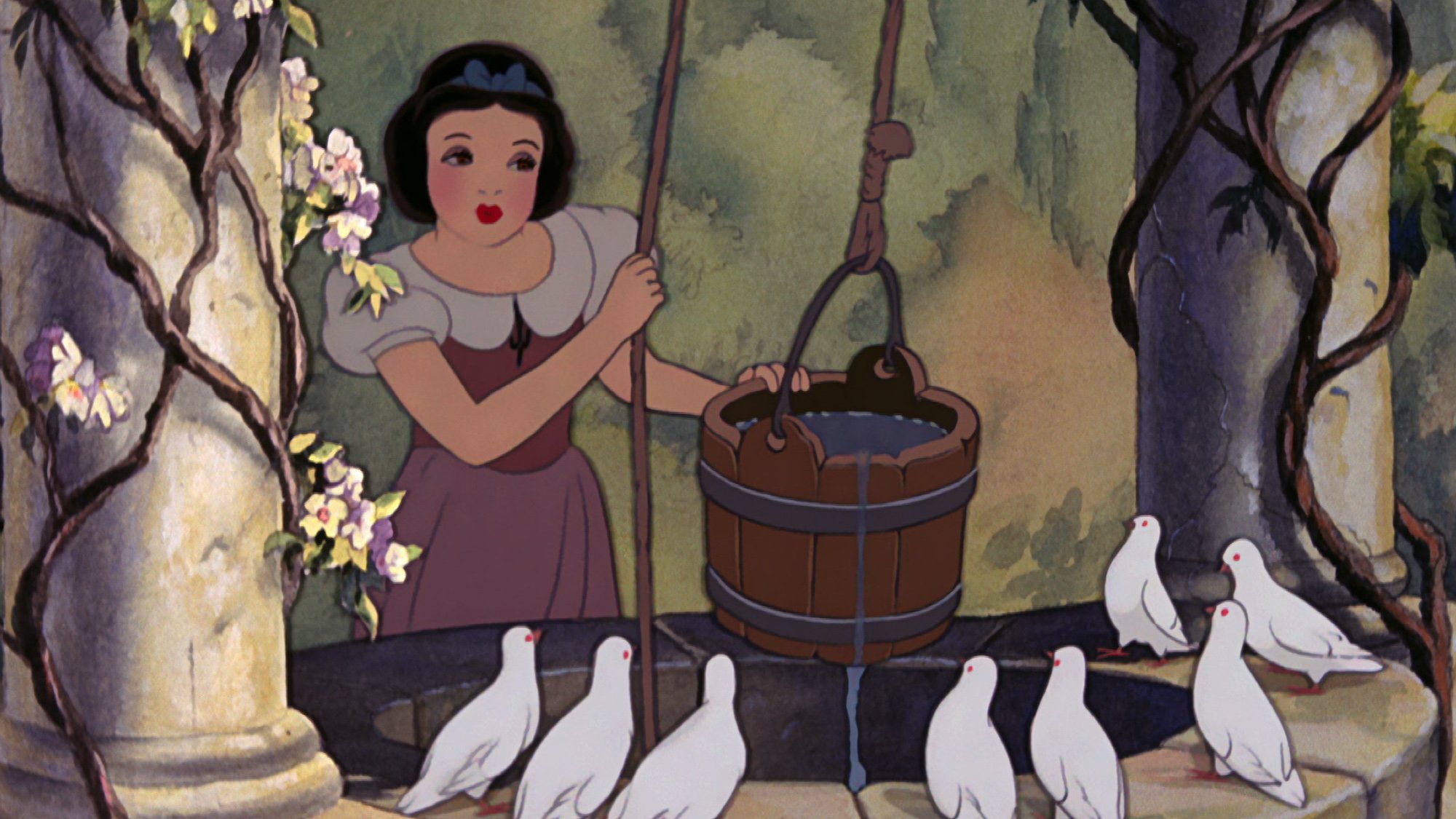 Snow White singing to birds