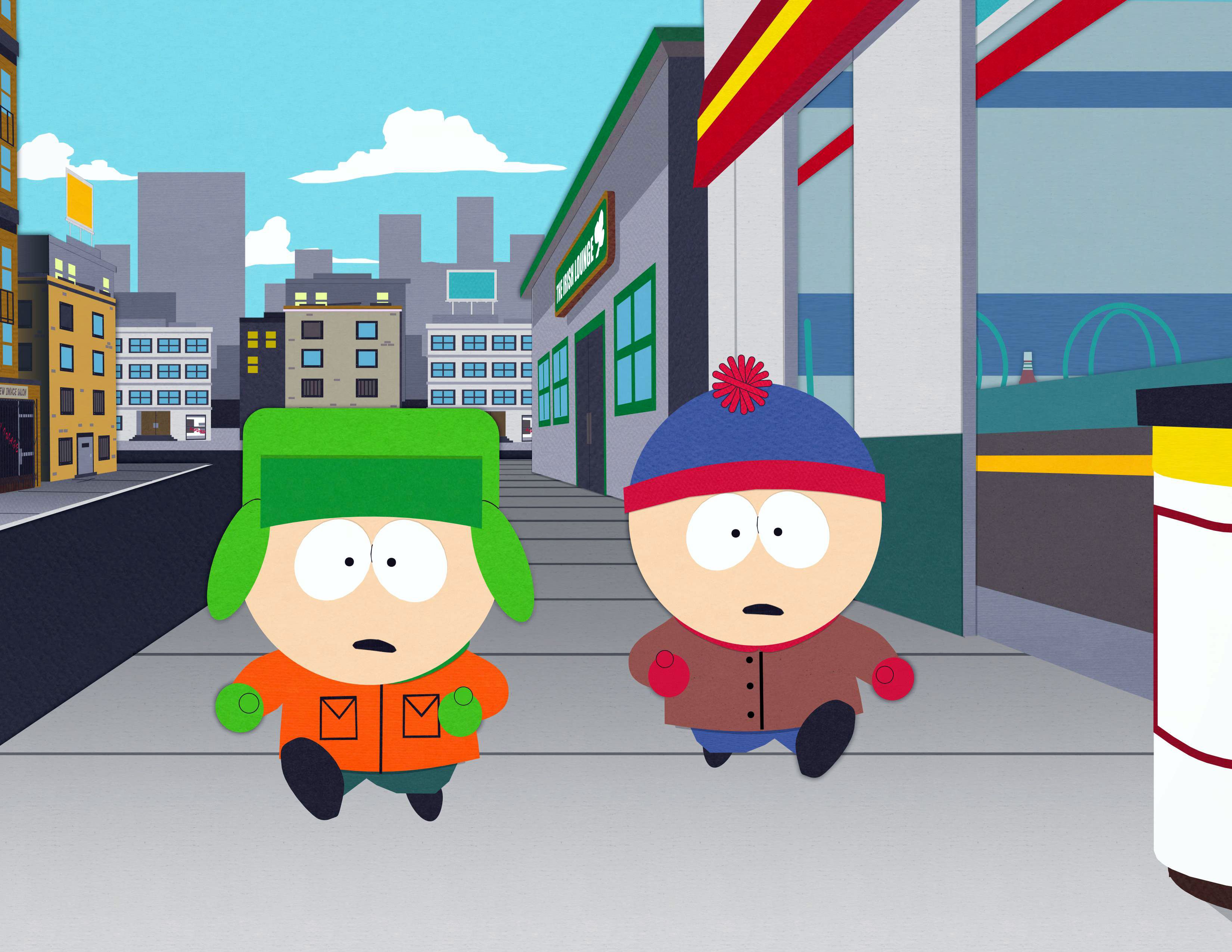 South Park: Stan and Kyle run down the street