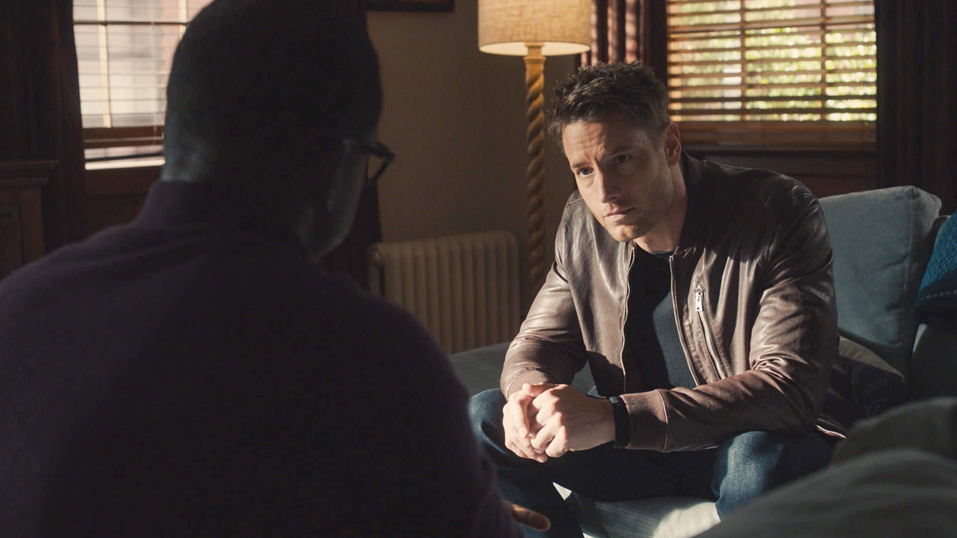Sterling K. Brown as Randall Pearson facing Justin Hartley as Kevin Pearson in ‘This Is Us’ Season 5 Episode 12