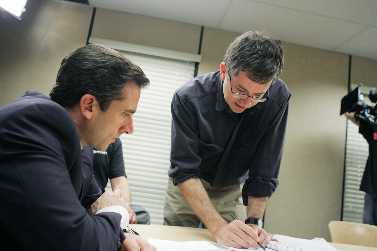 Steve Carell and Greg Daniels on the set of 'The Office'