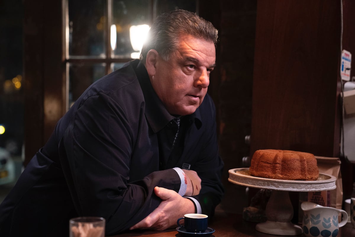 Steven Schirripa as Det. Anthony Abetamarco leans on a counter on 'Blue Bloods'