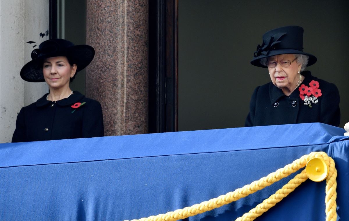 Susan Rhodes (Lady-in-Waiting to Queen Elizabeth II) and Queen Elizabeth II at the National Service of Remembrance