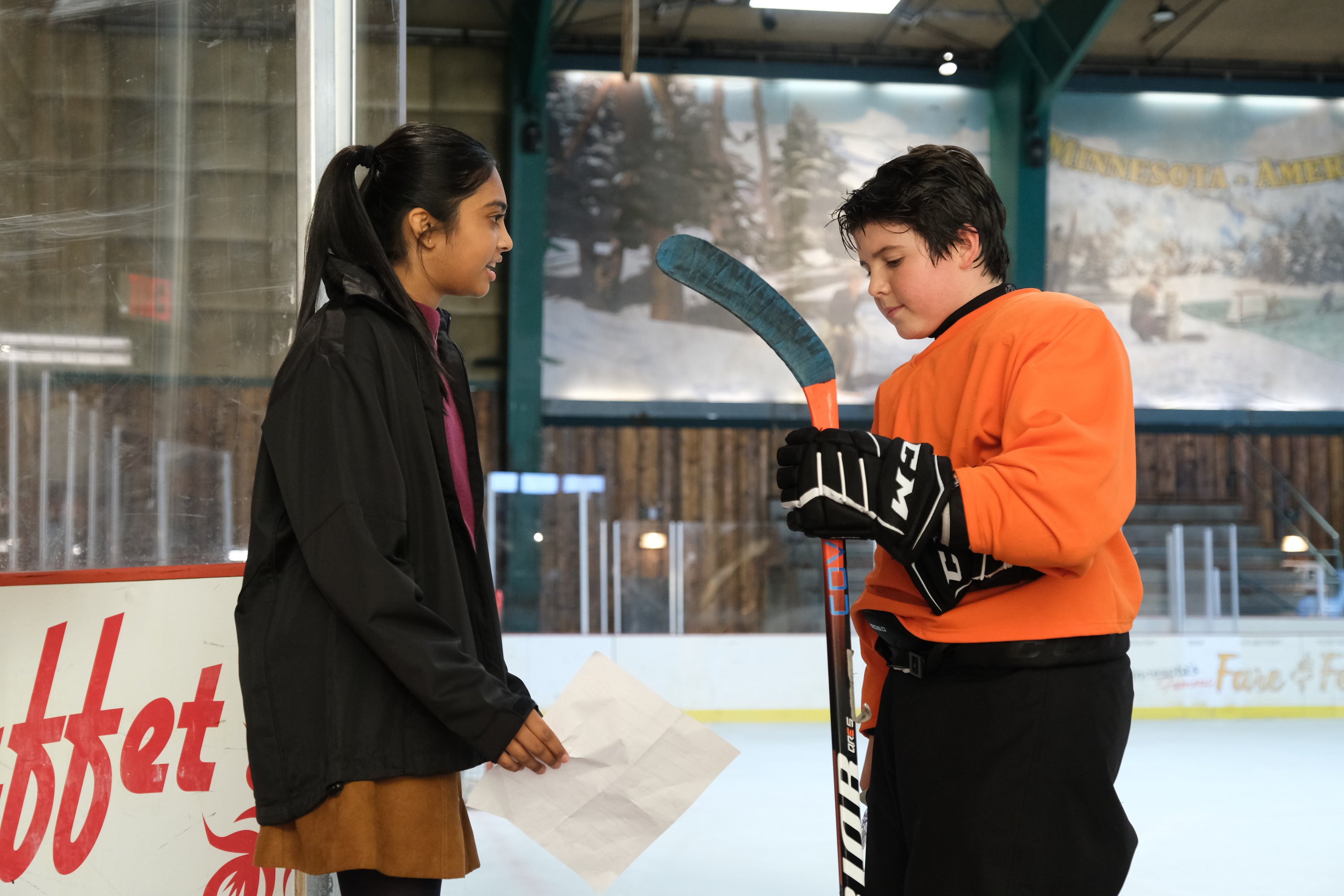 Sway Bhatia and Brady Noon play hockey