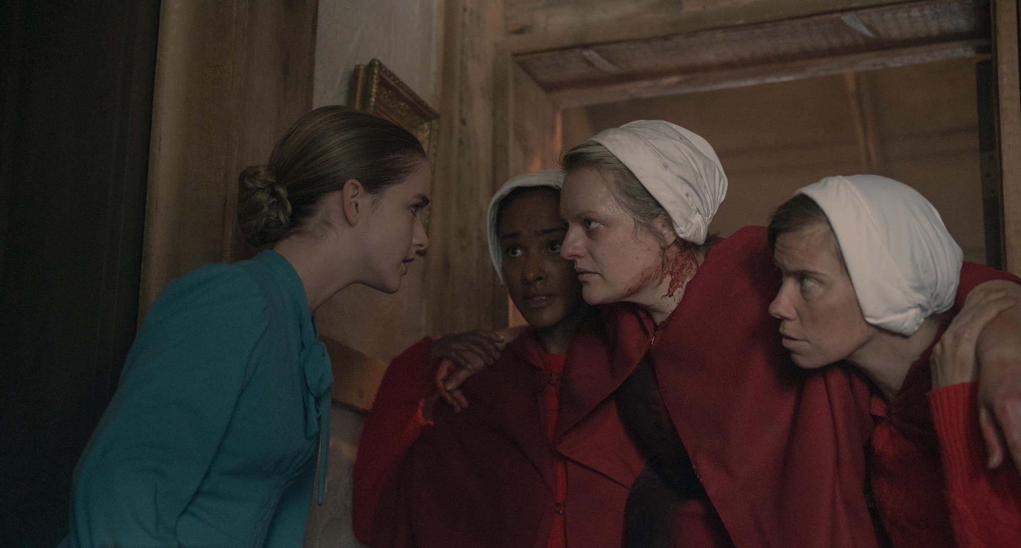 Mckenna Grace and Elisabeth Moss in season 4 episode 1 of 'The Handmaid's Tale'