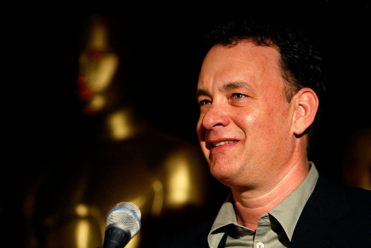 Tom Hanks speaks at a reception to honor the Academy Award nominees in the Best Foreign Language Film category in 2004 in Beverly Hills, Calif.