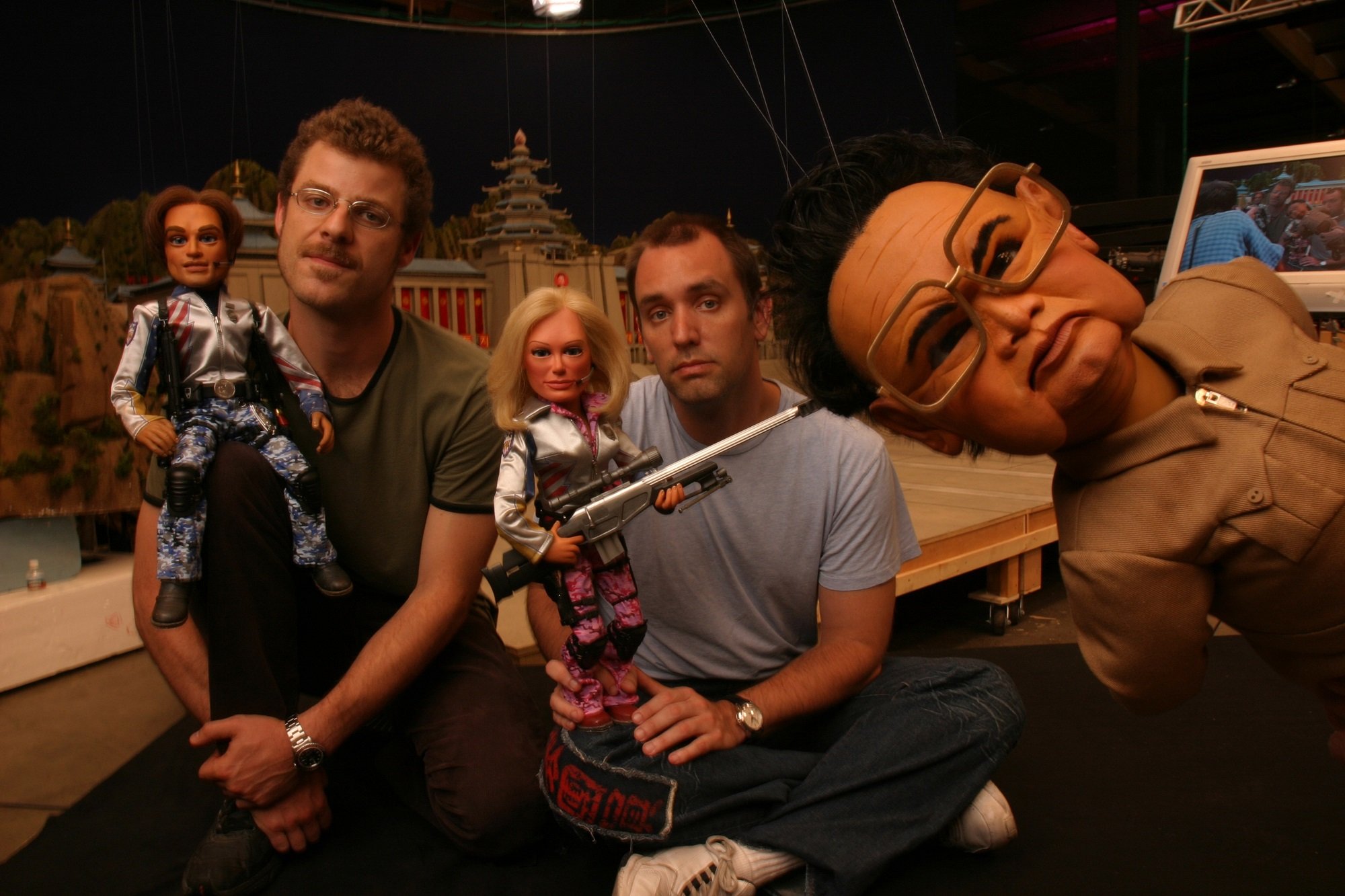 Trey Parker and Matt Stone handle Team America puppets