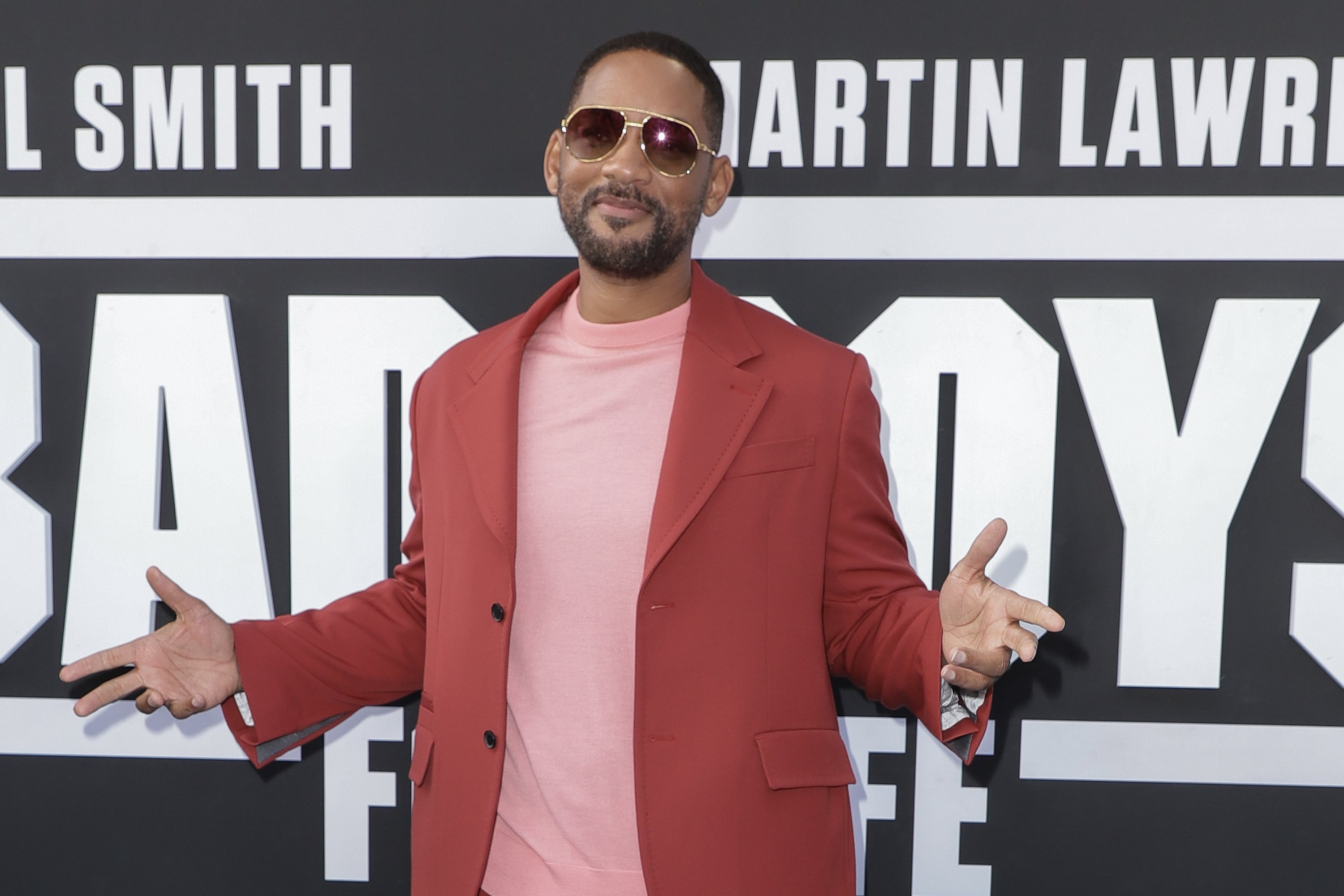 Will Smith in a red jacket at the Bad Boys for Life premiere