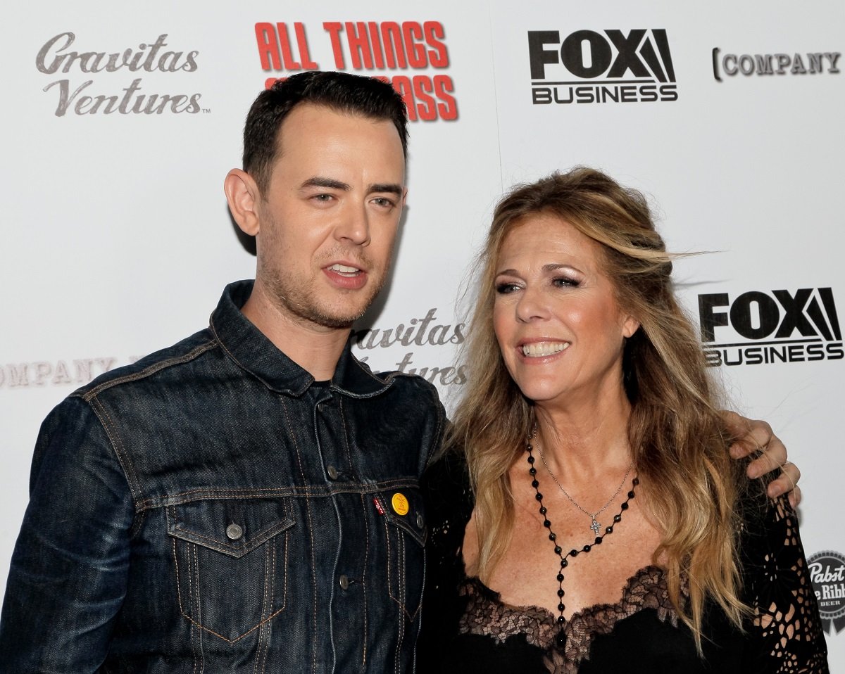 Colin Hanks and step-mom Rita Wilson attend the premiere of 'All Things Must Pass' on October 15, 2015, in Los Angeles, California.