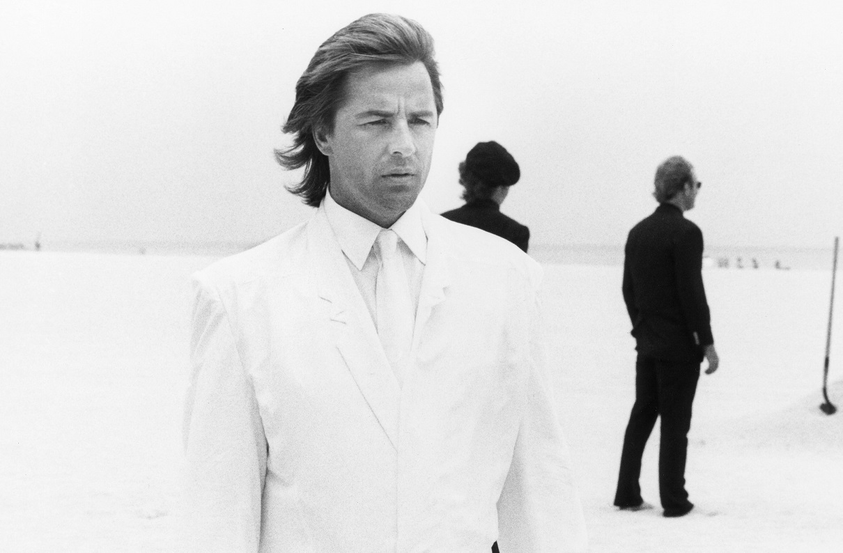 Don Johnson stares off-camera in a dream sequence from a 'Miami Vice' episode