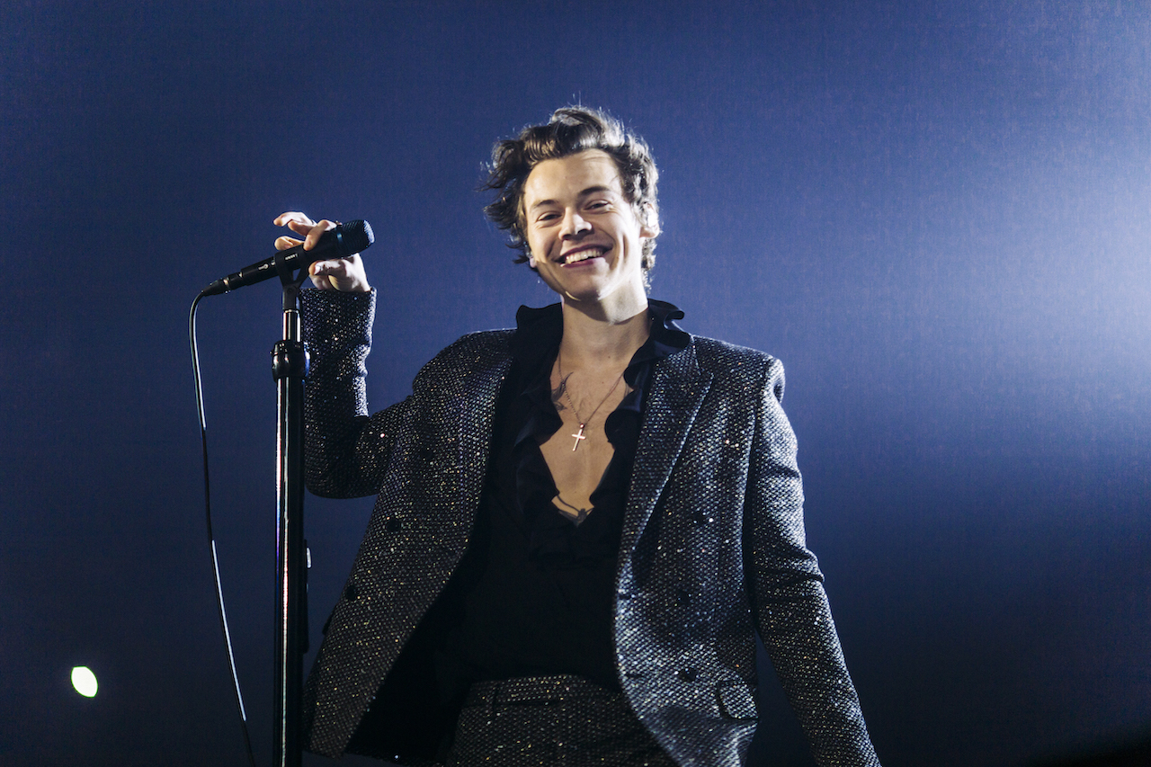 Harry Styles performs during his European tour at AccorHotels Arena