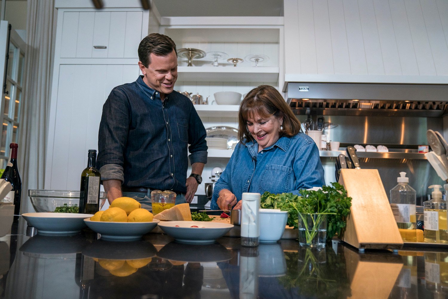 Ina Garten and Willie Geist and Ina Garten cook in the Barefoot Contessa star's kitchen during a Sunday Today segment