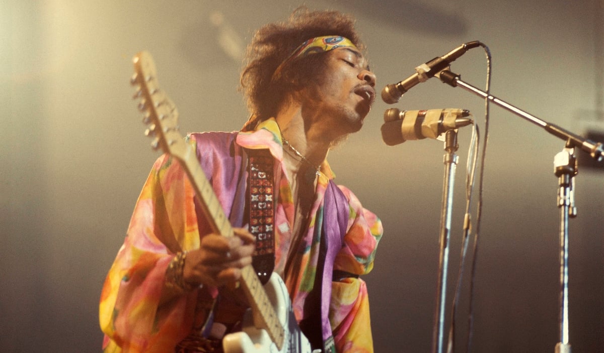 Jimi Hendrix performs in London, 1969