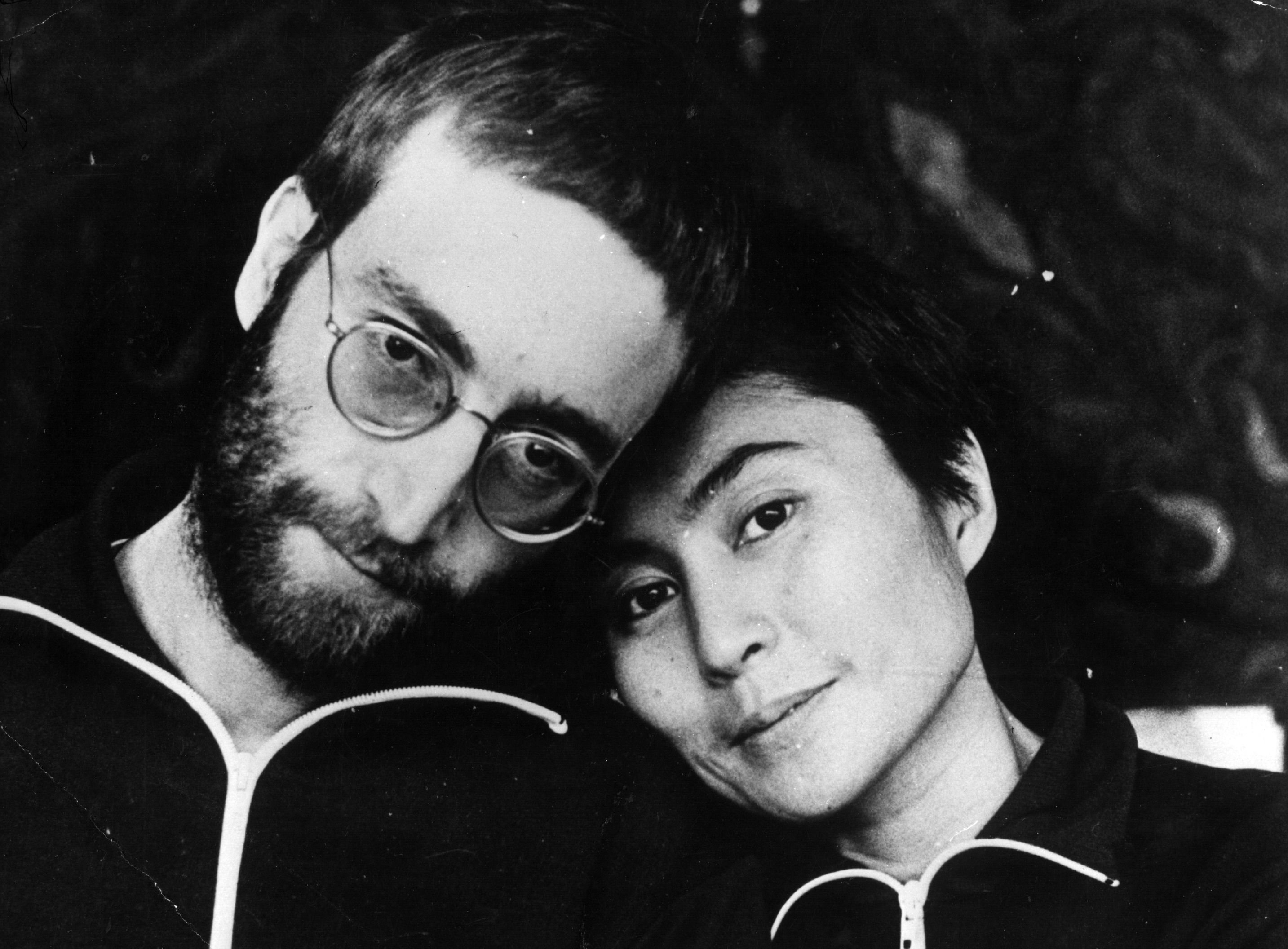 John Lennon and Yoko Ono in black-and-white