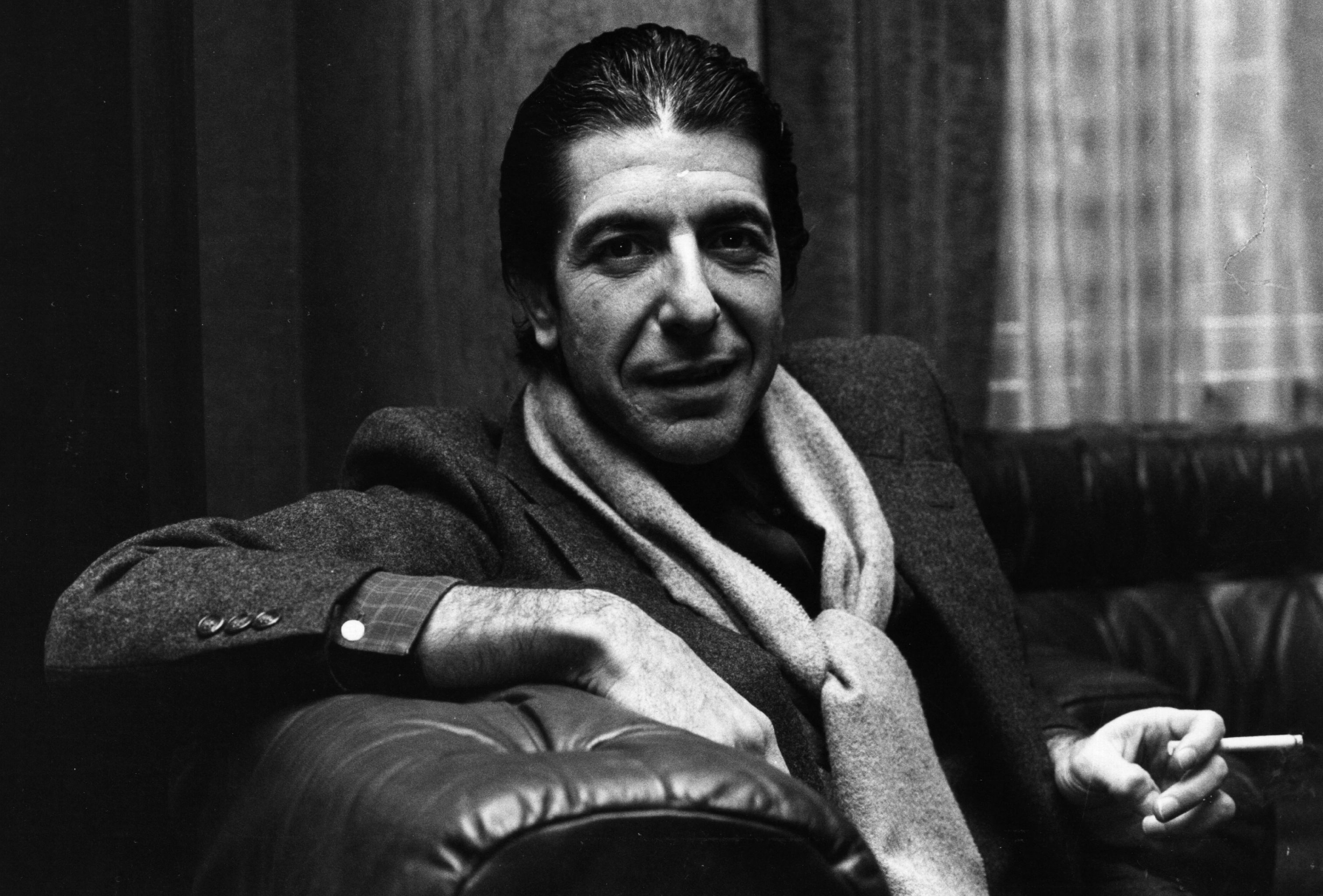 Leonard Cohen wearing a scarf