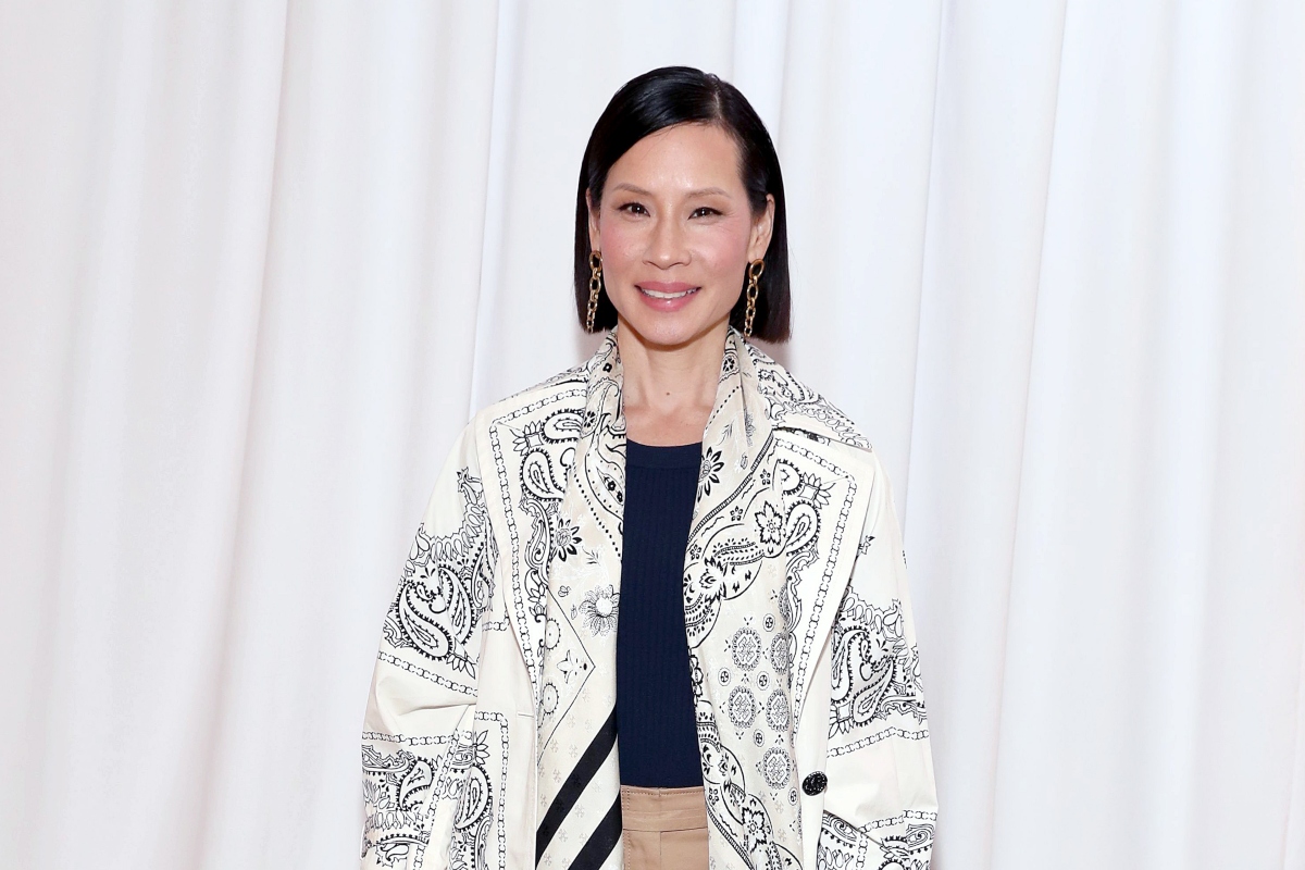Lucy Liu attends the Tory Burch Fall Winter 2020 Fashion Show at Sotheby's