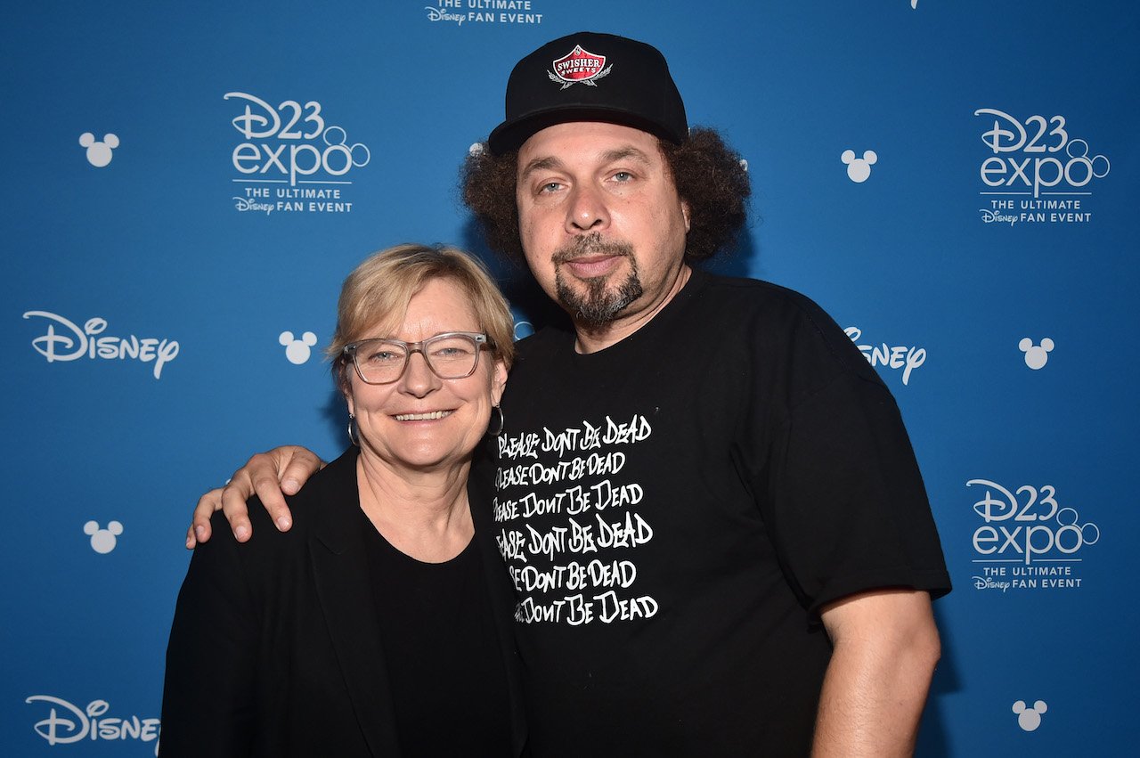 (L-R) Director Kari Skogland and Head writer Malcolm Spellman of 'The Falcon and The Winter Soldier' at the Disney+ Showcase
