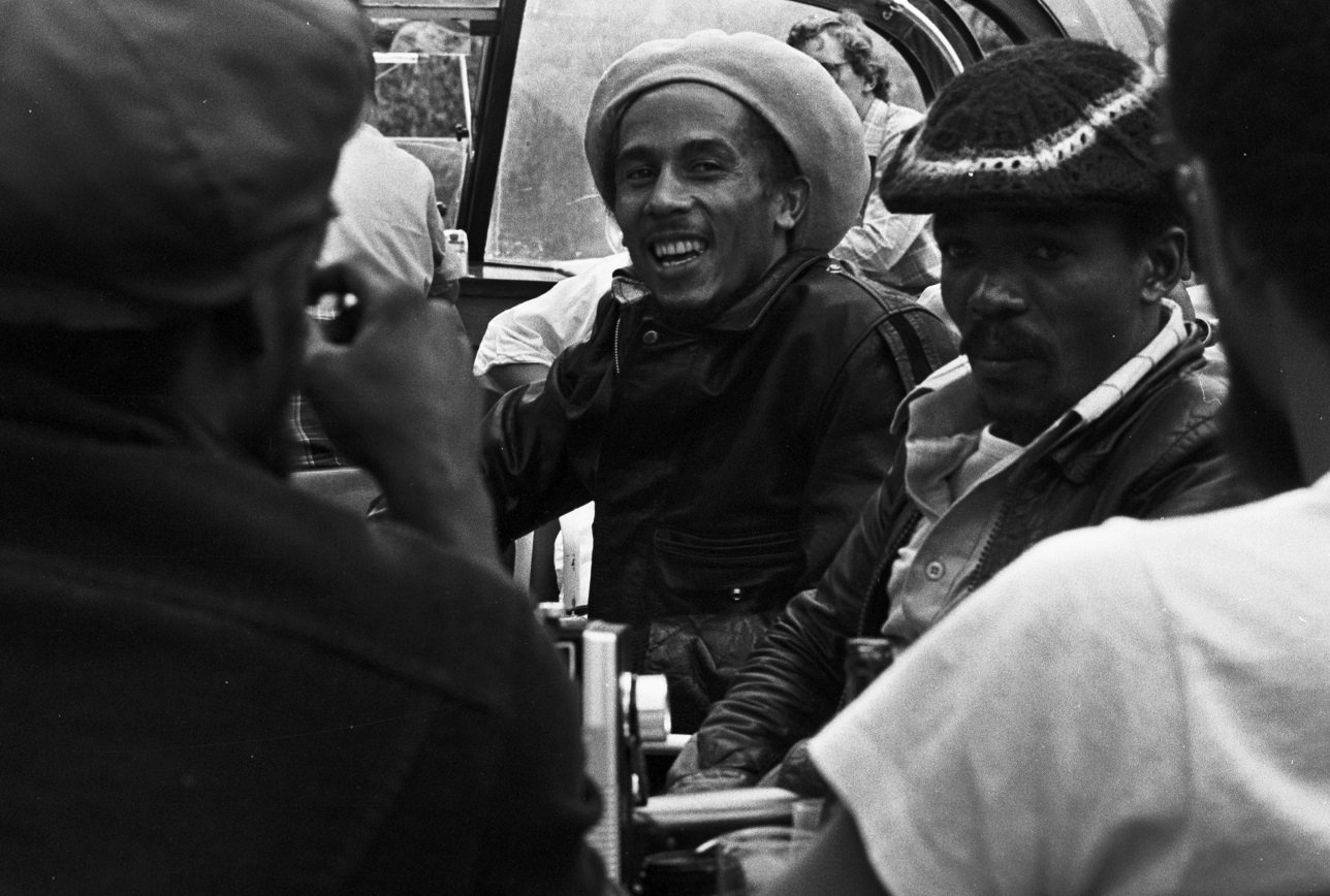 Bob Marley and bandmates on a riverboat in 1976