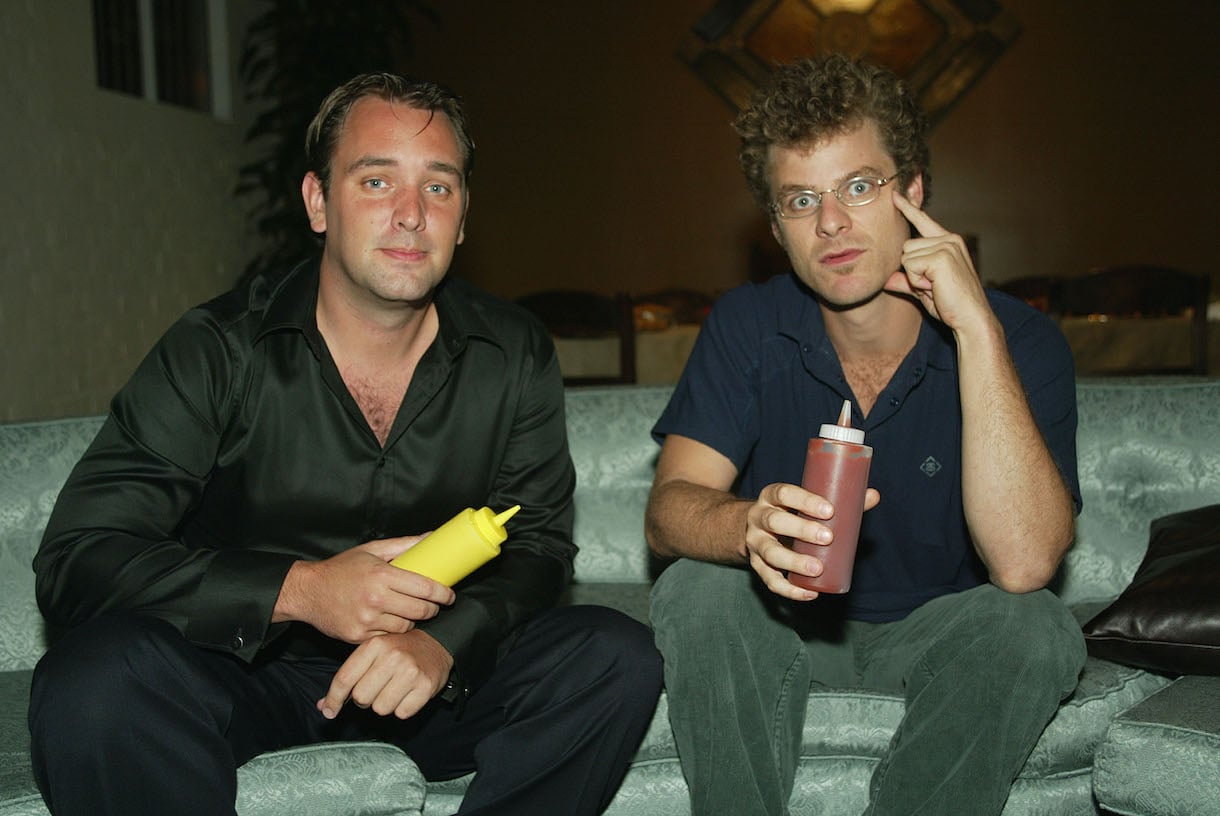 Trey Parker and Matt Stone at the 5th Anniversary of Comedy Central's "South Park" at Quixote Studios in Hollywood, Ca. Thursday, Oct. 24, 2002