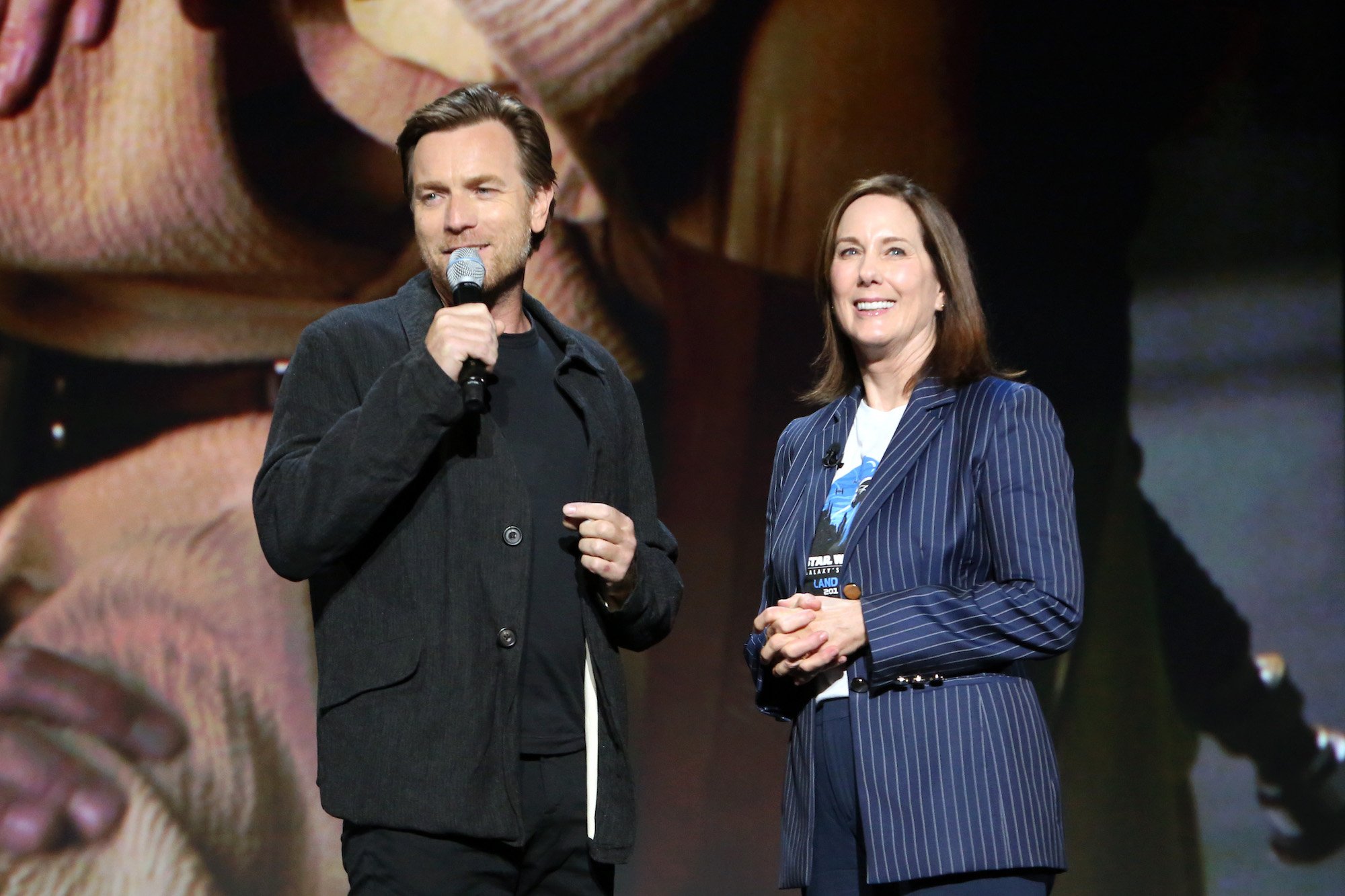 Ewan McGregor of the 'Obi-Wan Kenobi' series and Lucasfilm president Kathleen Kennedy at Disney’s D23 EXPO 2019