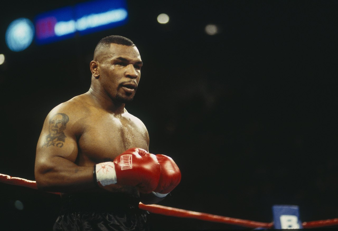 Mike Tyson stands in the ring during the fight with Evander Holyfield at the MGM Grand