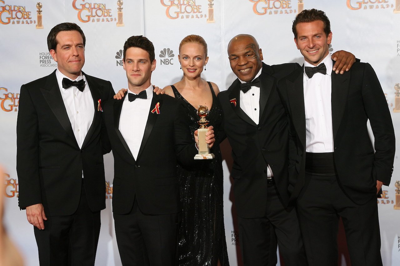 (L-R) Actor Ed Helms, Justin Bartha, actress Heather Graham, former boxer Mike Tyson and actor Bradley Cooper at the 67th Annual Golden Globe Awards 