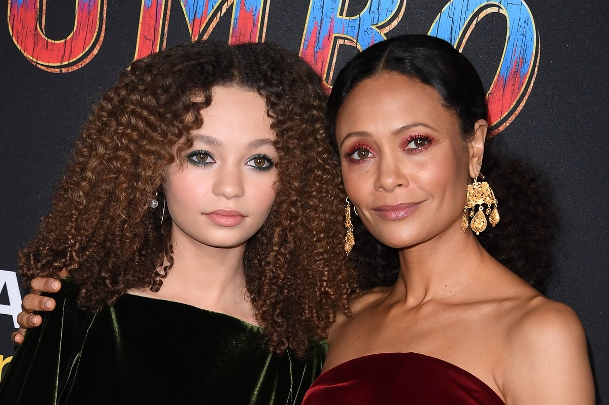 Nico Parker (L) and Thandiwe Newton (R) arrive for the world premiere of Disney's 'Dumbo' on March 11, 2019, in Hollywood.
