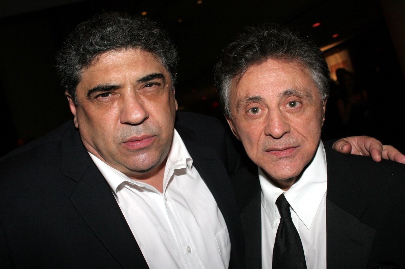 Vincent Pastore and Frankie Valli pose for the camera on opening night of 'Jersey Boys'