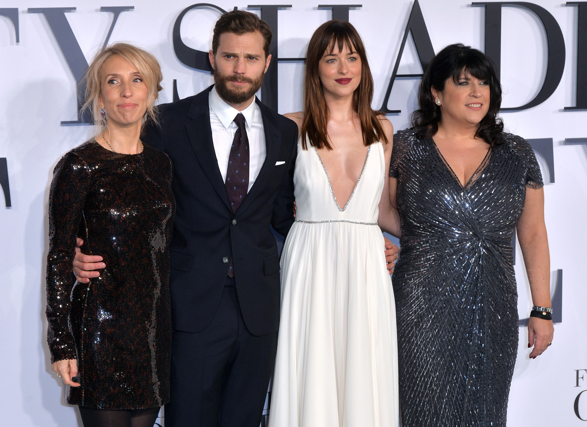 Sam Taylor-Johnson, Jamie Dornan, Dakota Johnson, and E.L. James at the UK Premiere of "Fifty Shades Of Grey" on Feb. 12, 2015