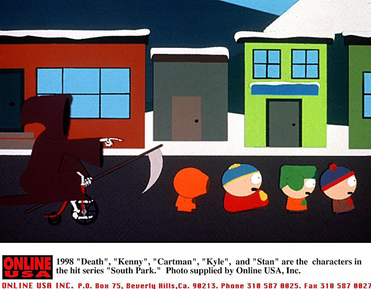 1998 "Death", Kenny, Cartman, Kyle, and Stan are the characters in the hit series 'South Park'