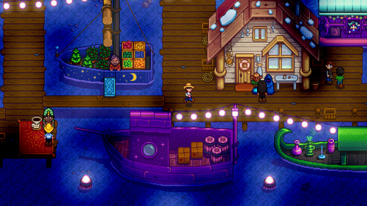 A player explores the Night Market in Stardew Valley