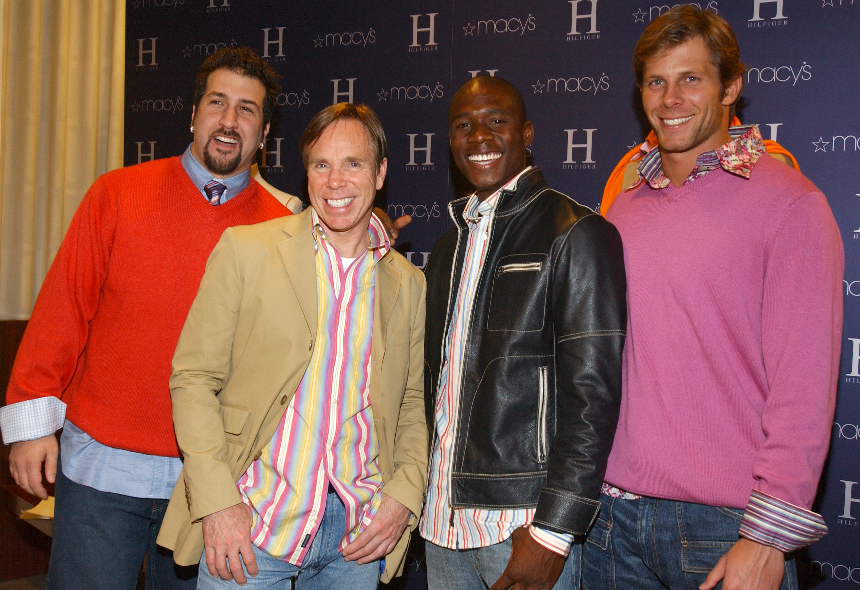Joey Fatone, Tommy Hilfiger, Alton Williams and Ian McKee wearing "H" Hilfiger Spring 2004